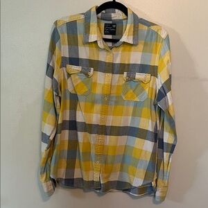 American Eagle Outfitters Blue and Yellow Plaid Shirt